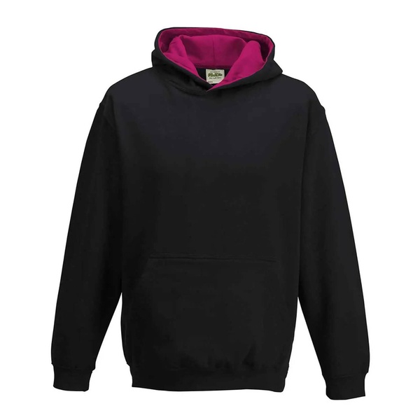 Felpa Hoodie Kids con cappuccio bicolore jet black hot pink